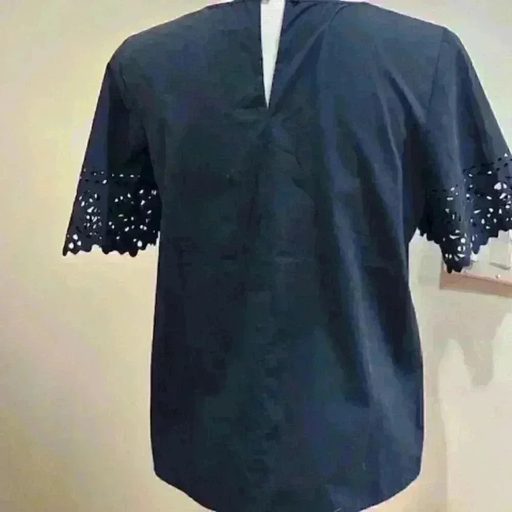 J JILL Navy Shirt/Blouse/Top Cut-Out sleeve detail XS - Picture 2 of 7